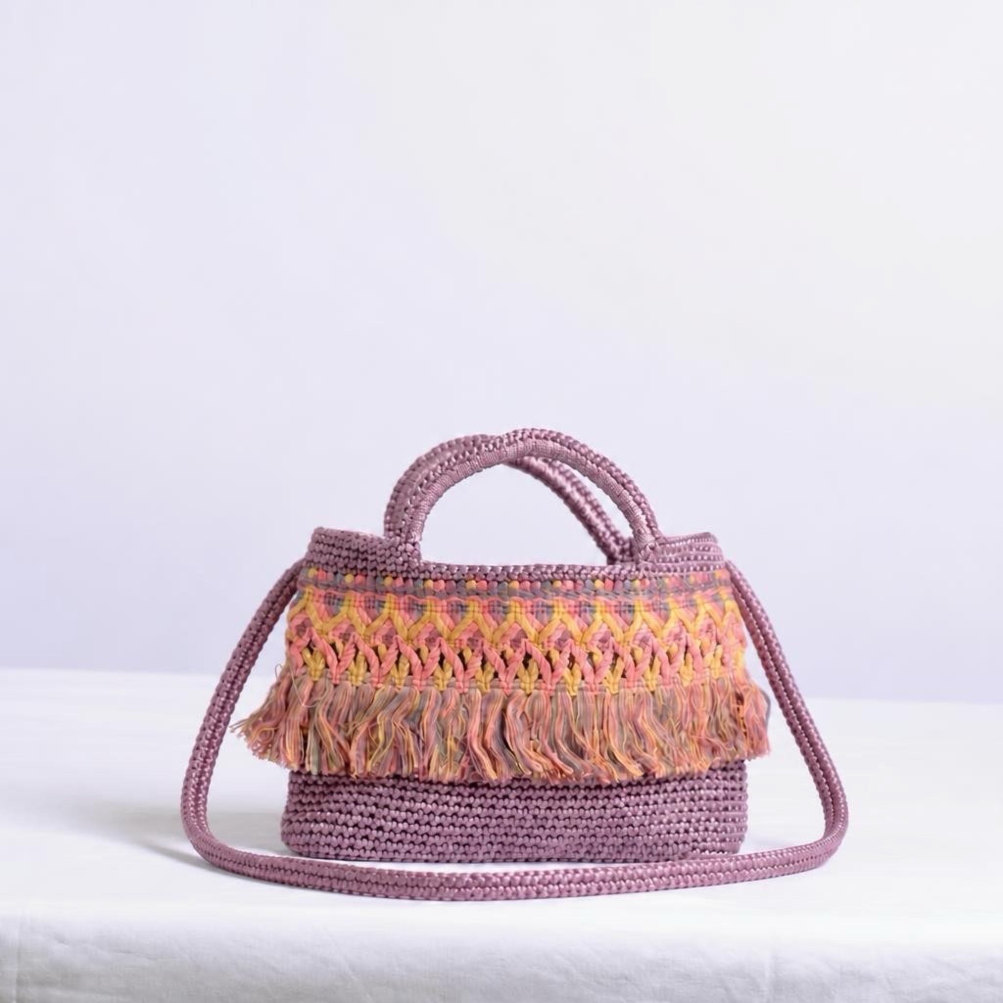 Mini Enrica Seta Rosa Frange